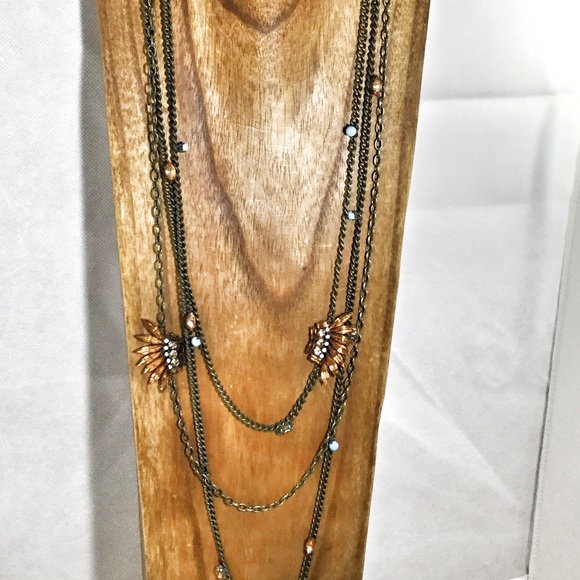 Jewelry - Triple wrap dark chain Amber turquoise necklace